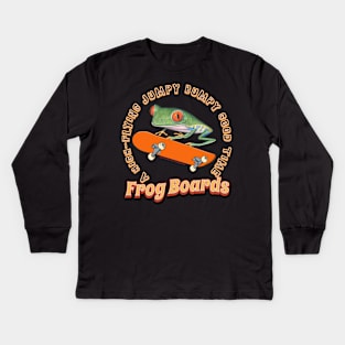 Funny Cute Red Eyed Tree Frog Riding Skateboard Kids Long Sleeve T-Shirt